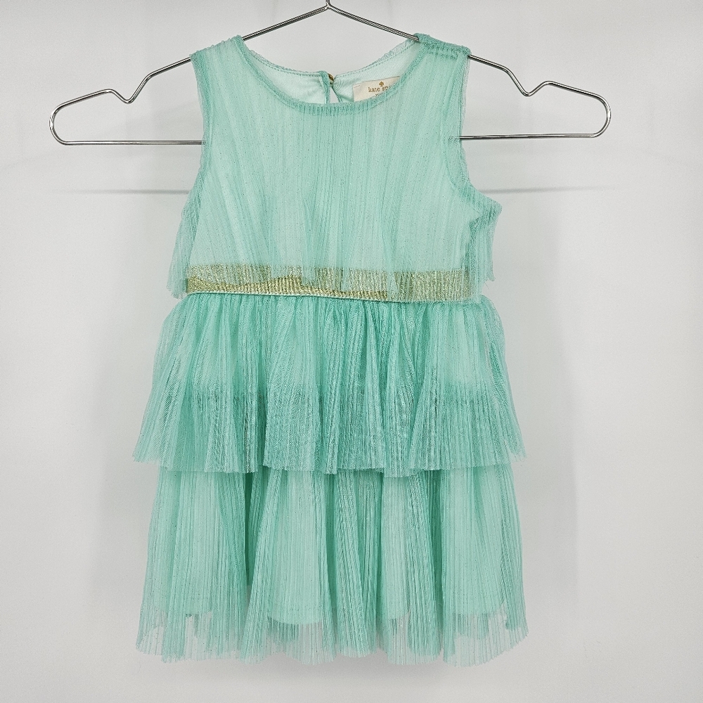 Kate Spade Turquoise & Gold Sparkly Tulle Tiered Dress 2
